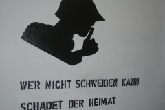«If you can't keep silent, you'll harm our country» - propaganda slogan from 1940 «If you can't keep silent, you'll harm our country» - propaganda slogan from 1940