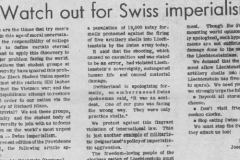 «The world's most urgent problem – Swiss imperialism.» Aufruf aus der Zeitung der Universität Maryland «The world's most urgent problem – Swiss imperialism.» Aufruf aus der Zeitung der Universität Maryland