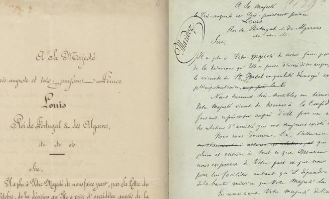 Das Original ging nach Lissabon, die Versandkopie blieb in Bern: Schreiben des Bundesrats an König Luís vom November 1873: dodis.ch/65188 / L'original est parti pour Lisbonne, la copie d'expédition est restée à Berne: lettre du Conseil fédéral au roi Luís en novembre 1873: dodis.ch/65188.